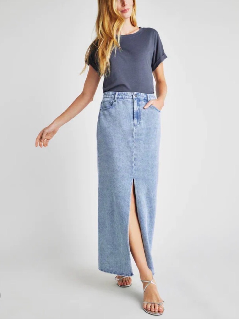 Splendid Rhiannon Blue Denim Stretch Maxi Skirt with Front Slit Size XS